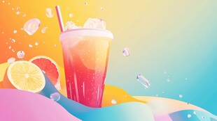 夏日缤纷水果冰饮插画