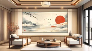 中式客厅 大气山水壁画装饰