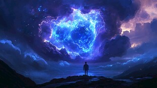 梦幻星空下的孤独身影