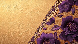 金色底紫色花卉精致纹理