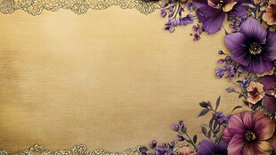 金色背景上的紫色花卉装饰