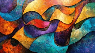 多彩抽象波浪艺术画作