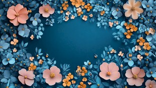 蓝粉花卉环绕背景图