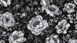 黑白花卉图案无缝背景图