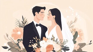 新婚夫妇浪漫相拥的瞬间