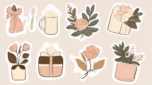 花卉礼物贴纸插画集合