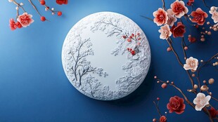 中式雕花圆盘与盛放花枝