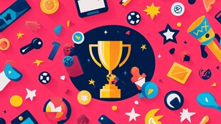 奖杯周围的多彩游戏元素