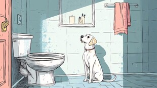 小狗在浴室中静静凝望