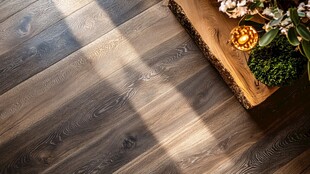 深色木纹地板与精致摆件