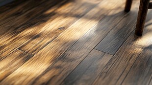 阳光洒落的木质地板一角