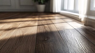 阳光洒落的木质地板空间