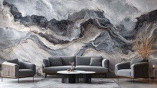 现代客厅 大理石纹墙与沙发