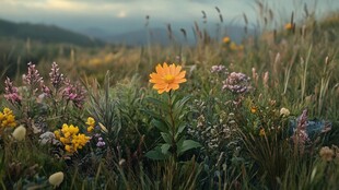 草原上的绚烂野花绽放