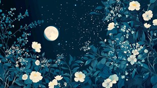 月夜繁花绘景