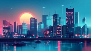 都市夕阳下的璀璨天际线