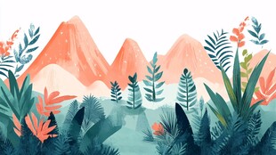 山间绿植风景插画
