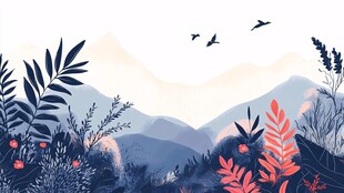 山林间的飞鸟与多彩植物