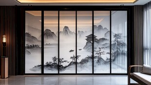 中式山水风玻璃隔断设计
