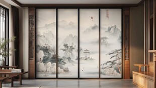 中式山水屏风的雅致空间