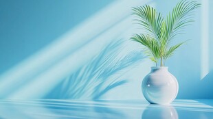 蓝调空间中的绿植花瓶