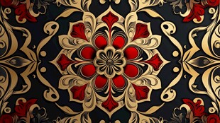 华丽黑金红花卉装饰图案