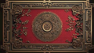 中式古典雕花红色装饰板