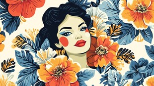 花丛中的复古风女子