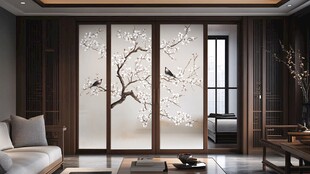 中式客厅花鸟屏风装饰美