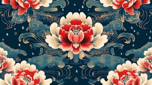 中式牡丹海浪纹传统图案