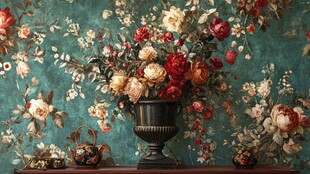 复古花瓶中的多彩花卉组合