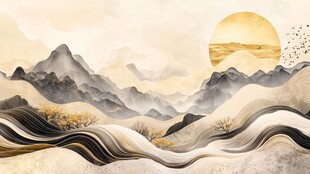 水墨山川间的落日美景