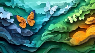 梦幻纸艺风蝴蝶舞动图景