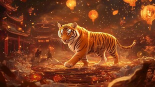 瑞虎贺岁 灯笼映古风场景