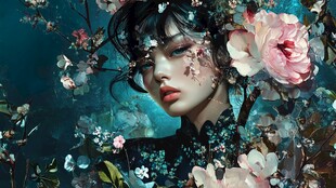 花影中的神秘东方女子