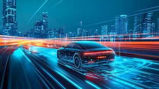 都市夜中疾驰的炫酷智能汽车