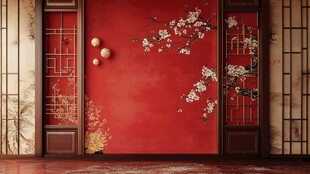 中式红墙繁花典雅景致