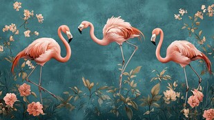三只火烈鸟的花卉世界