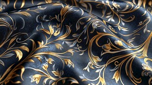 奢华黑金花纹丝绸面料