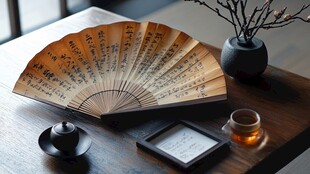 古风折扇与雅致茶席陈设