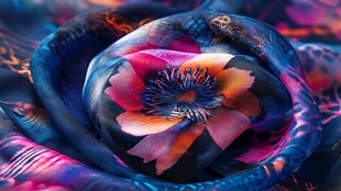 绚丽花卉图案的多彩丝巾