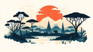 非洲草原日落自然景观