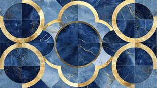 蓝金大理石几何图案瓷砖