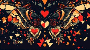 蝴蝶爱心图案的绚丽装饰画