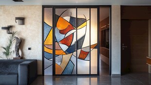 彩色几何图案玻璃隔断门