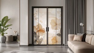 简约客厅的艺术玻璃推拉门