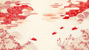 中式红白风山水花鸟背景图