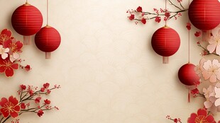 中式新春灯笼花卉背景图