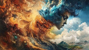 梦幻风暴中的侧脸人像