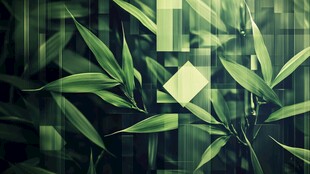 翠绿竹叶与几何背景画面